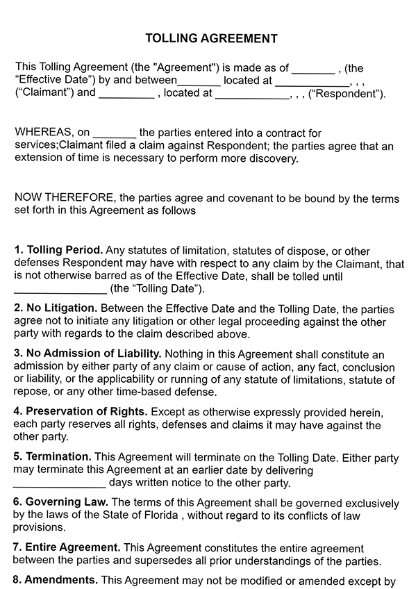 SignSimpli Tolling Agreement